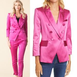 Veronica Beard Empire Dickey Blazer Double Breasted Fuchsia Pink Satin s…